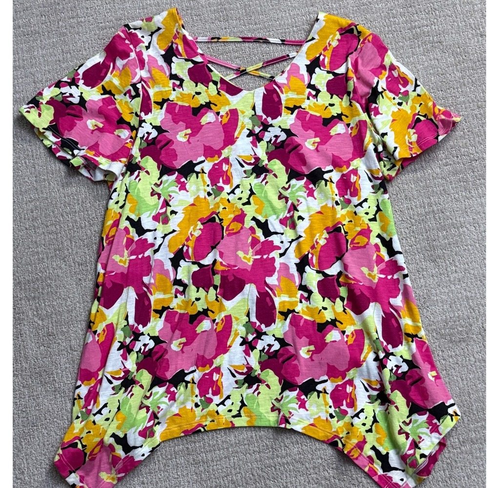 Est. 1946 Floral Print‎ Top Criss Cross Back Short Sleeve Shirt Medium